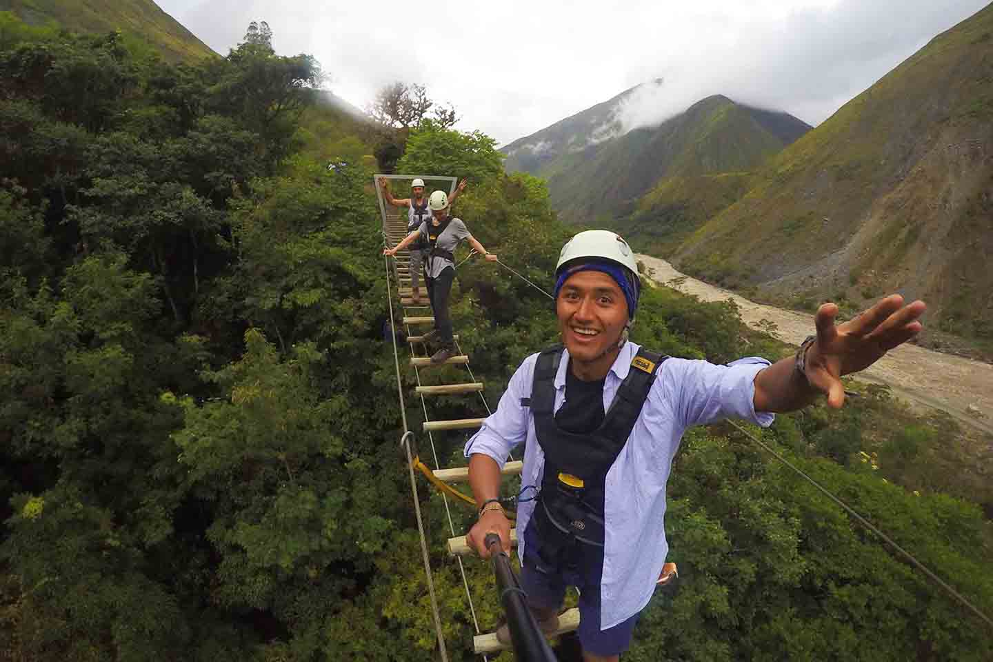 suspension bridge in the salkantay trek to Machu picchu